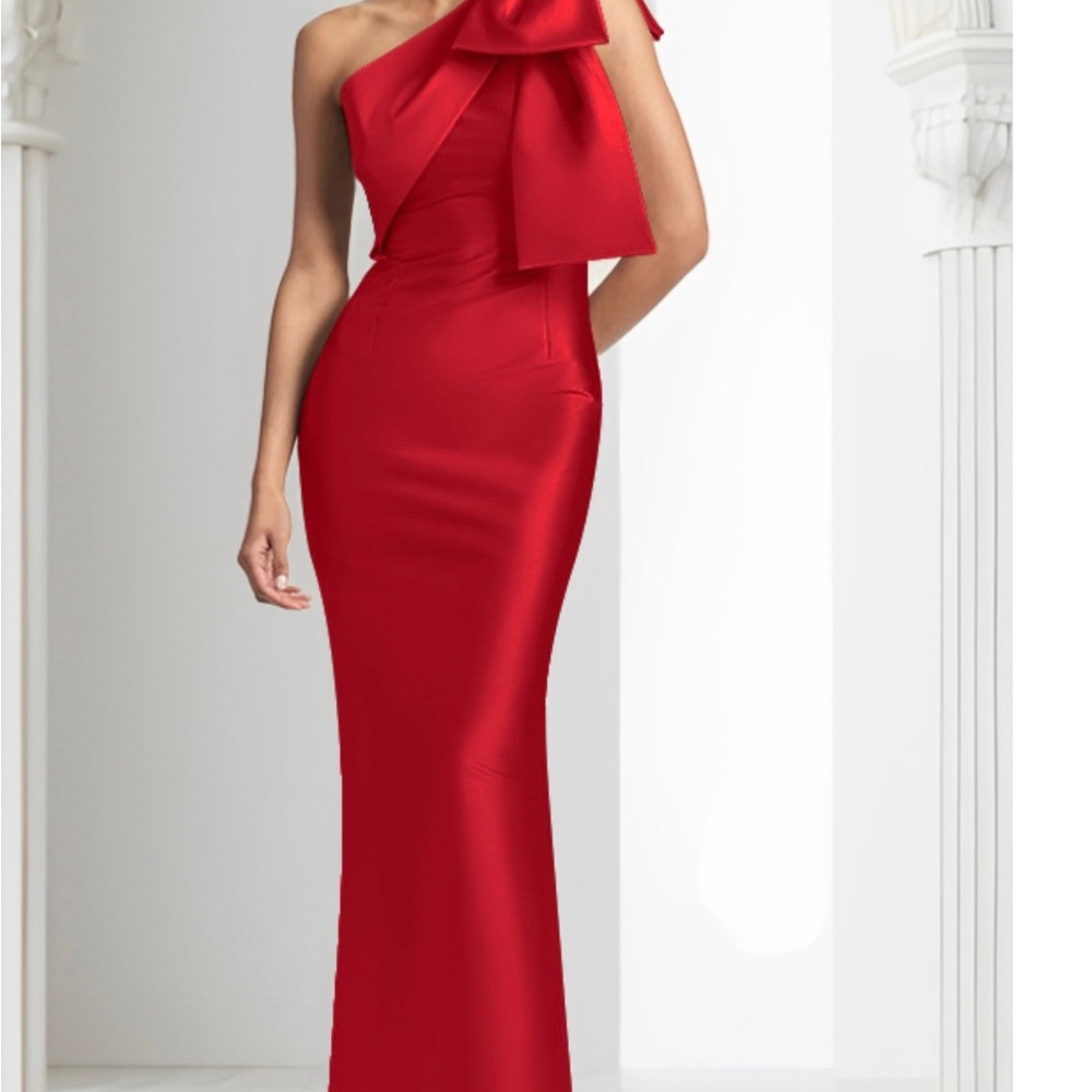 New Elegant One Shoulder Red Formal Evening Gown. Never Worn. Lined Taffeta